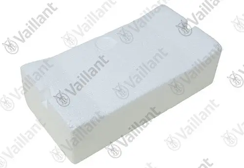 Weiße Isolierung von Vaillant in rechteckiger Form, aus Styropor, mit glatter Oberfläche und abgerundeten Kanten.